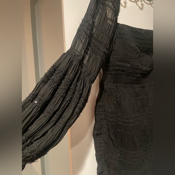 New! Self-Portrait Shirred Chiffon Long Sleeve Sequin Black Mini Dress 🖤 size 10 - Picture 10 of 15